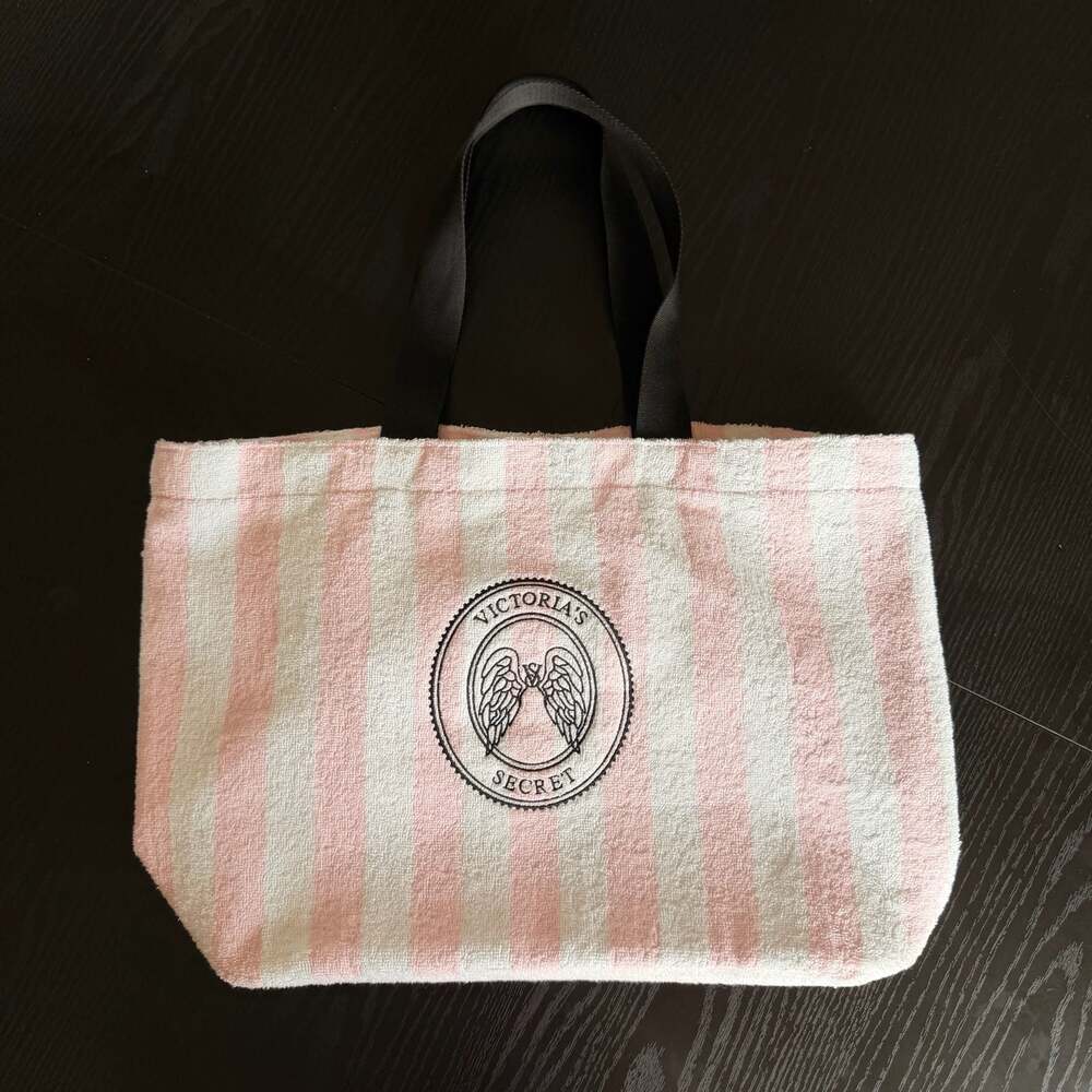 Victoria's Secret Angel Essentials Pink Stripe Terry Cloth Beach Tote Bag